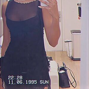 Black Sheer Mesh Dress with Flower